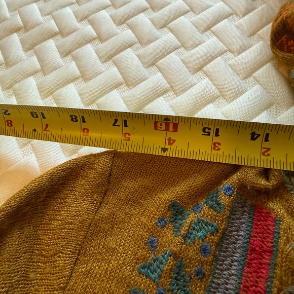 Johnny Was Biya S Heavily Embroidered Mustard Long Floral Knit Hoodie Cotton Mix - Picture 12 of 13